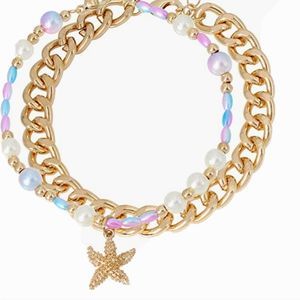 NWT BETSEY JOHNSON STARFISH GOLD PEARL ANKLET